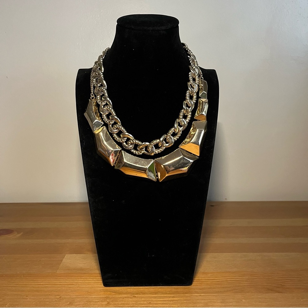 Gold-tone Vintage-style Chunky Chain Statement Necklace Set of 2- Women Jewelry